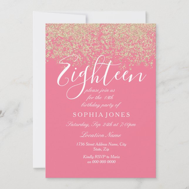Pink Gold Glitter Confetti 18th birthday party Invitation (Front)