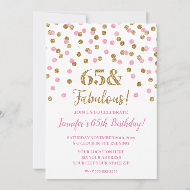 Pink Gold Glitter Confetti 65 and Fabulous Invitation (Back)