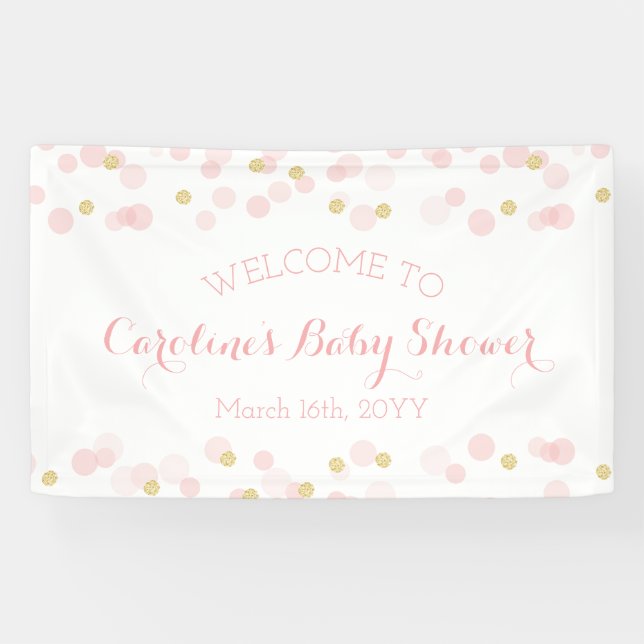 Pink Gold Glitter Confetti Baby Girl Shower Banner (Horizontal)