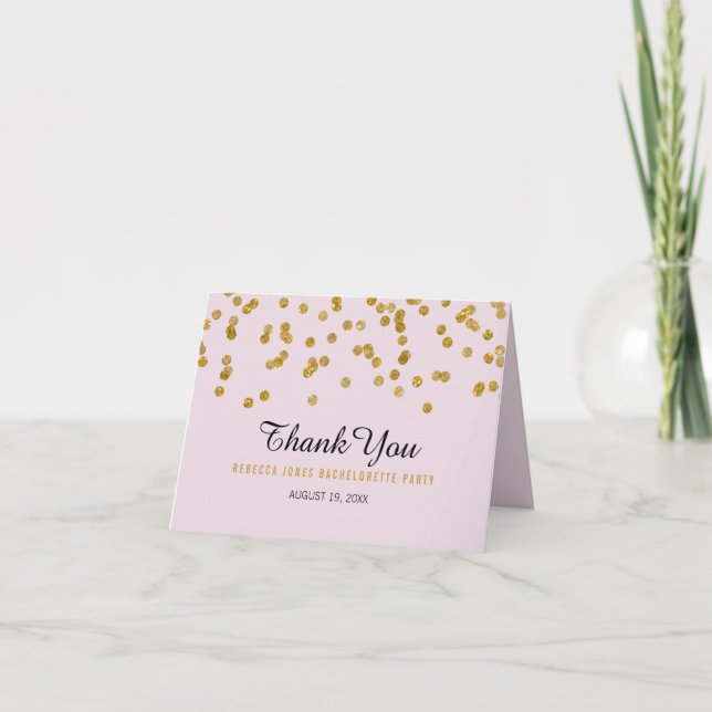 Pink Gold Glitter confetti Bachelorette Thank You Card (Front)
