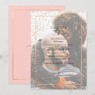 Pink Gold Glitter Confetti Border Photo Wedding Invitation