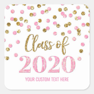 Pink Gold Glitter Confetti Graduation 2020 Square Sticker