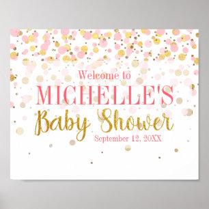 Pink Gold Glitter Confetti Welcome Baby Shower Poster