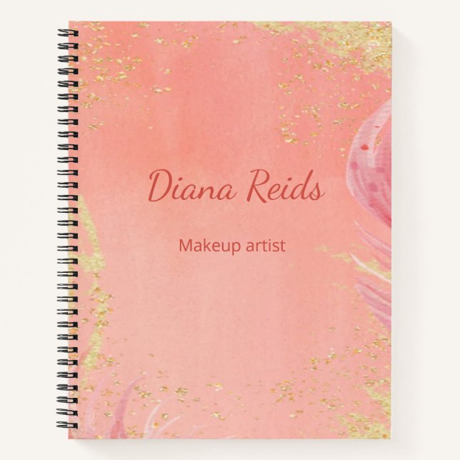 Pink gold glitter custom name notebook (Front)