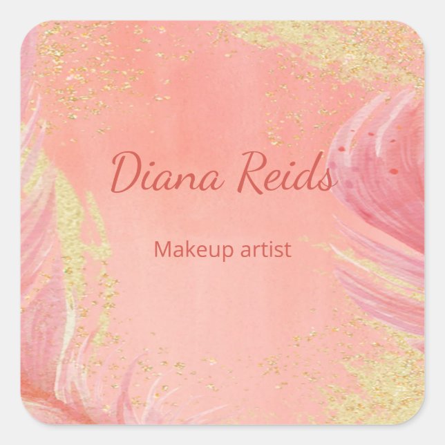 Pink gold glitter custom name square sticker (Front)
