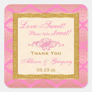 Pink Gold Glitter, Damask Candy Buffet Sticker
