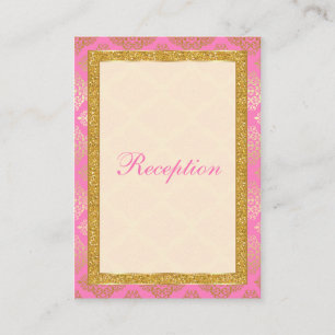 Pink Gold Glitter Damask Scroll Enclosure Card
