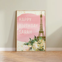 Pink Gold Glitter Eiffel Tower Happy Birthday