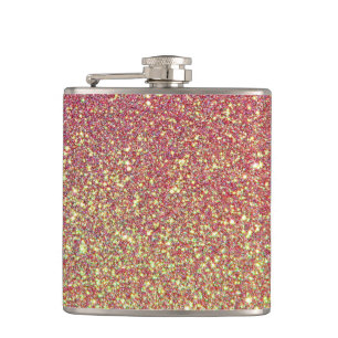 Pink Gold Glitter Faux foil Hip Flask