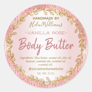 Pink Gold Glitter Foil Lines Body Butter Labels