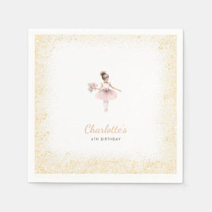 Pink Gold Glitter Girl Ballet Theme Birthday Napkin
