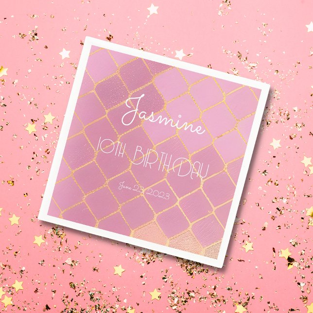 Pink Gold Glitter Girl's Birthday Napkin (Creator Uploaded)
