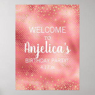 Pink Gold Glitter Girl's Birthday Party Poster