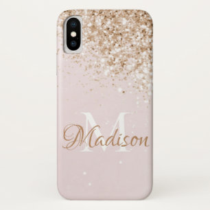 Pink Gold Glitter Girly Pretty Initial Name Case-Mate iPhone Case