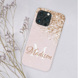 Pink Gold Glitter Girly Pretty Initial Name iPhone 13 Pro Case