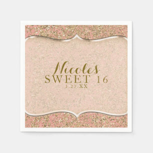 Pink & Gold Glitter Glam Birthday Party Custom Napkin