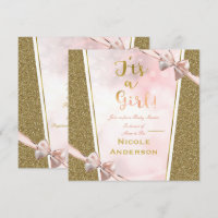 Pink Gold Glitter Glam It's a Girl Bow Baby Shower