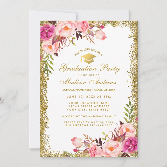 Pink Gold Glitter Graduation Party Invitation (Front)