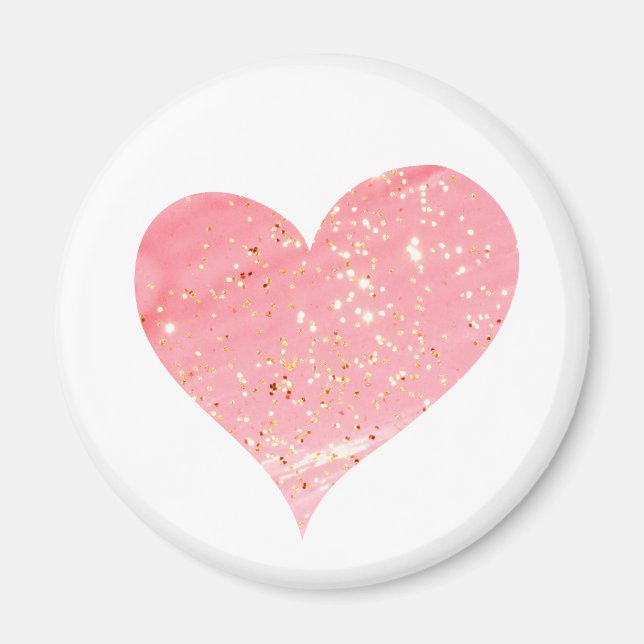 Pink & Gold Glitter Heart Magnet (Front)