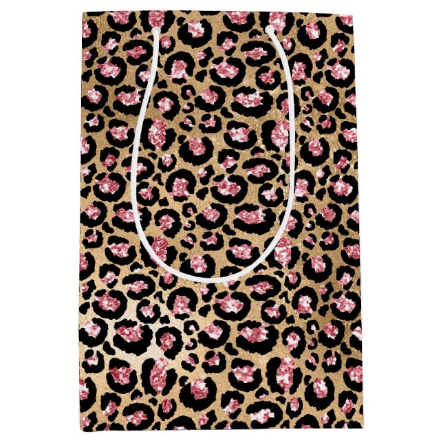 Pink Gold Glitter Leopard Animal Print  Medium Gift Bag (Front)