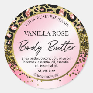Pink Gold Glitter Leopard Print Body Butter Labels