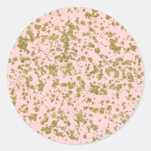 Pink & Gold Glitter Look Glam Modern Splatter Classic Round Sticker