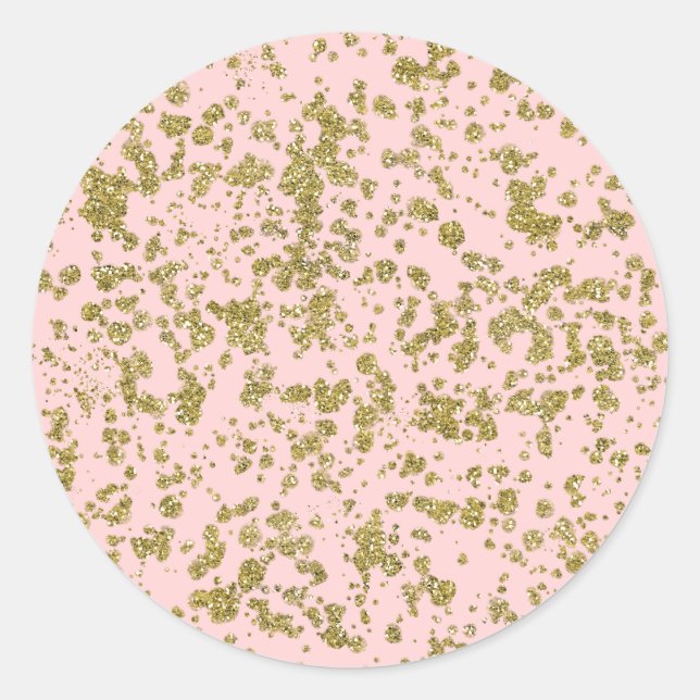Pink & Gold Glitter Look Glam Modern Splatter Classic Round Sticker (Front)