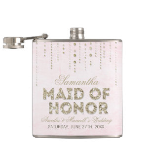 Pink & Gold Glitter Look Maid of Honour Flask