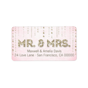 Pink & Gold Glitter Look Mr. & Mrs. Labels