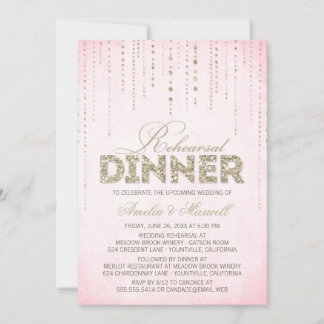 Pink & Gold Glitter Look Rehearsal Dinner Invitation