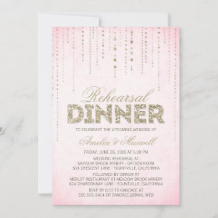Pink & Gold Glitter Look Rehearsal Dinner Invite