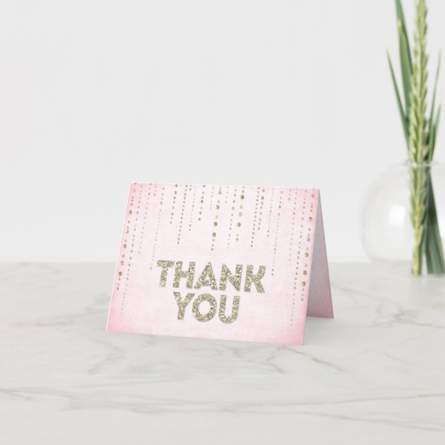 Pink & Gold Glitter Look Thank You Card (Front)