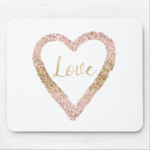 Pink Gold Glitter Love Heart Mouse Pad