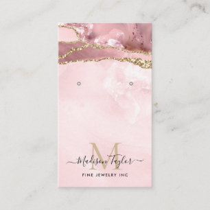 Pink Gold Glitter Marble Agate Jewellery Display Business Card
