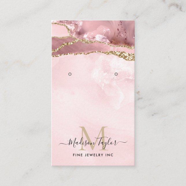 Pink Gold Glitter Marble Agate Jewellery Display Business Card (Front)
