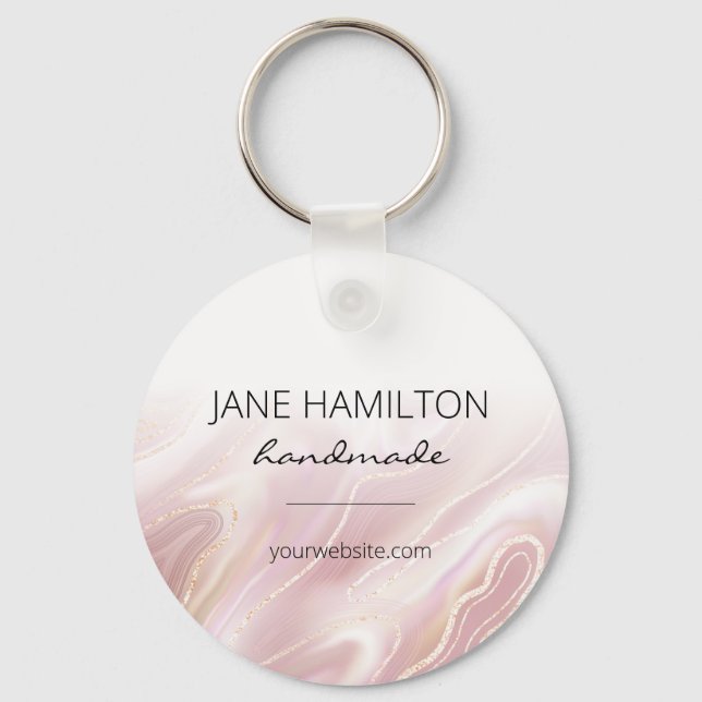 Pink Gold Glitter Marble Key Ring (Front)