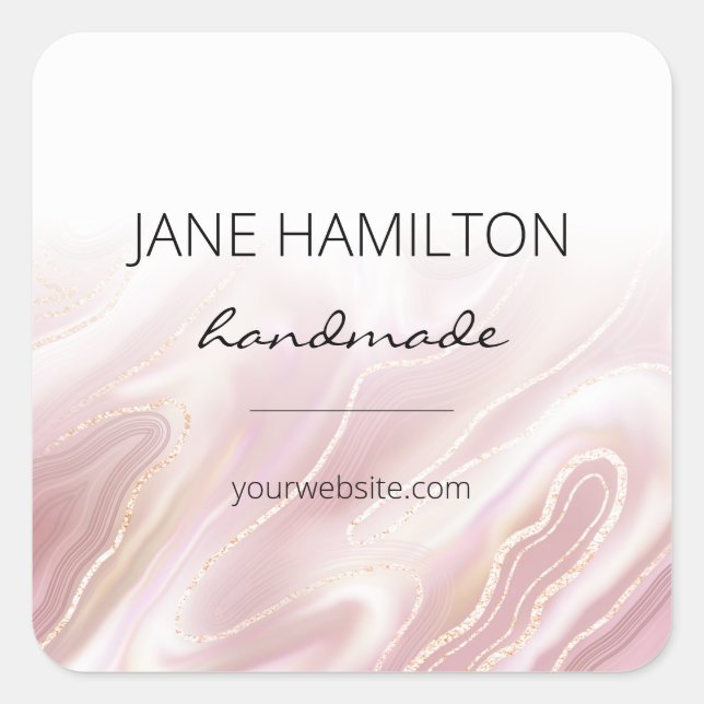 Pink Gold Glitter Marble Product Label Sticker (Front)