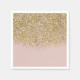 Pink & Gold Glitter Modern Trendy Glam Chic Party Napkin