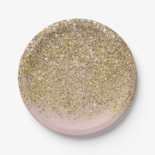 Pink & Gold Glitter Modern Trendy Glam Chic Party Paper Plate