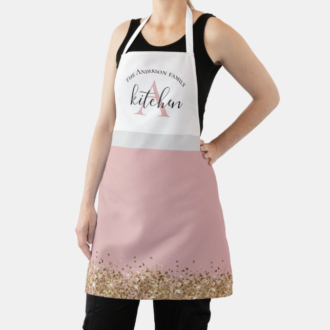 pink gold glitter monogram custom apron (Insitu)