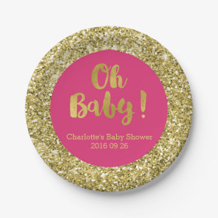 Pink Gold Glitter Oh Baby Baby Shower Plate