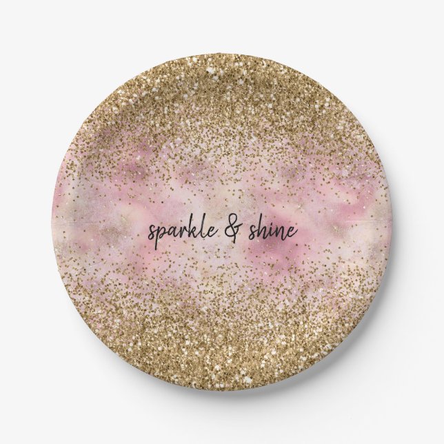 Pink Gold Glitter Paper Plate (Front)