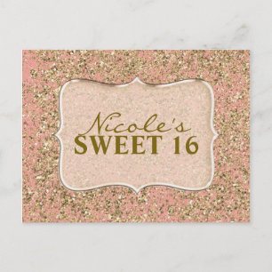 Pink & Gold Glitter Party Custom Invitation Postcard