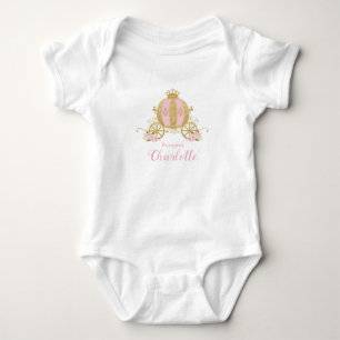 Pink Gold Glitter Princess Carriage 1st Birthday Baby Bodysuit
