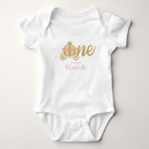 Pink Gold Glitter Princess Carriage First Birthday Baby Bodysuit