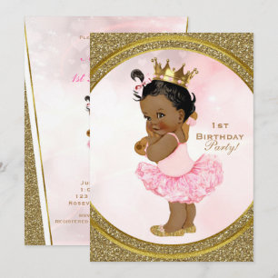 Pink Gold Glitter Princess Vintage Baby Girl Party Invitation