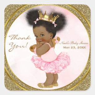 Pink Gold Glitter Princess Vintage Baby Girl Square Sticker