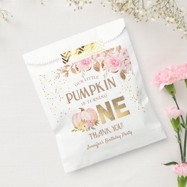 Pink Gold Glitter Pumpkin Floral Girl 1st Birthday Favour Bags (Sealed)