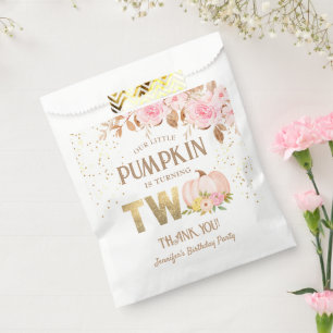 Pink Gold Glitter Pumpkin Floral Girl 2nd Birthday Favour Bags