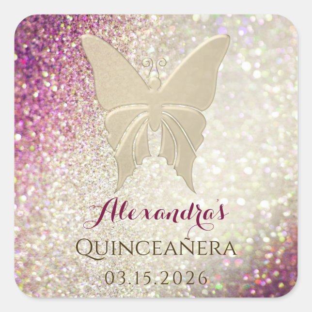 Pink Gold Glitter Quinceañera Birthday Square Sticker (Front)